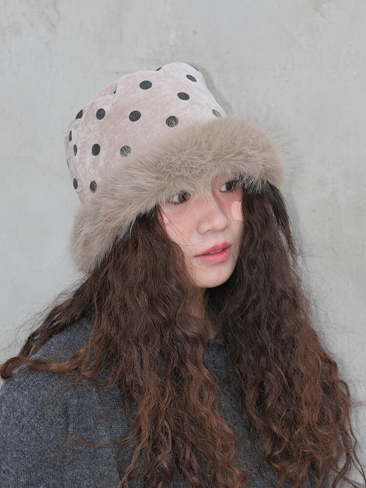 Polka Dots Plush Bucket Hat
