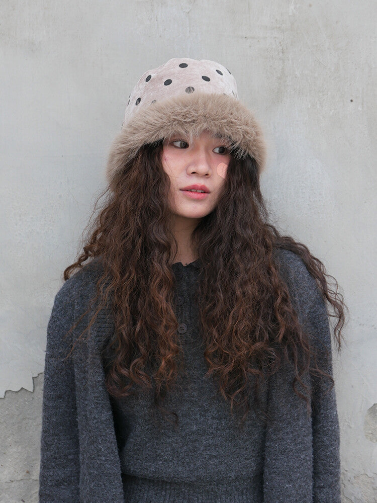 Polka Dots Plush Bucket Hat