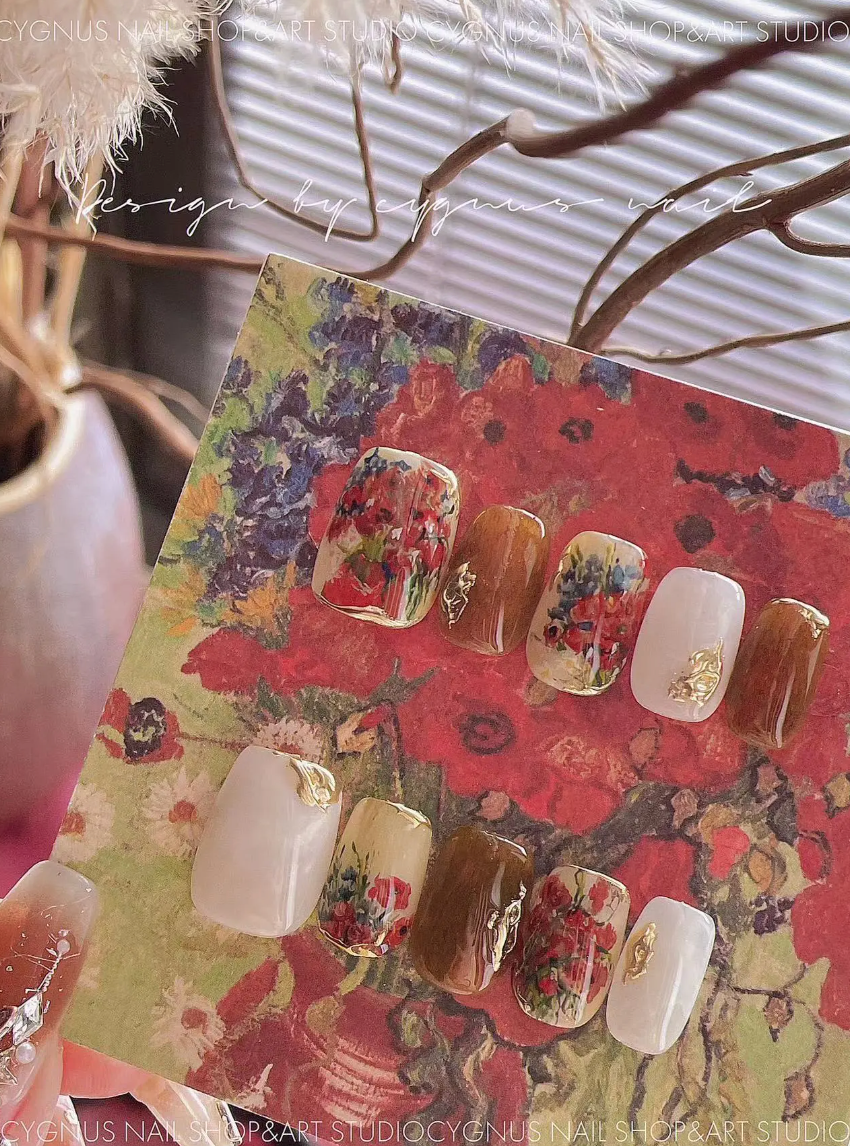 Poppy Flowers Luxury Hand Painted Press On Nails Set