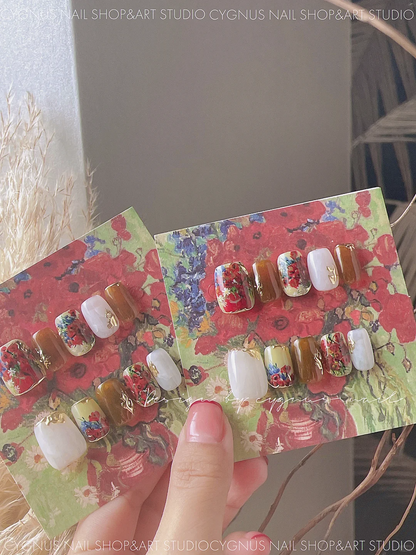 Poppy Flowers Luxury Hand Painted Press On Nails Set
