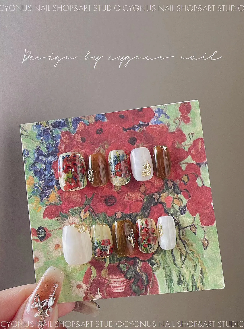 Poppy Flowers Luxury Hand Painted Press On Nails Set