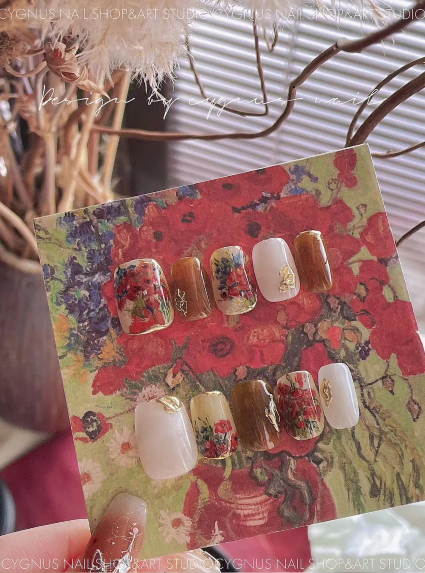 Poppy Flowers Luxury Hand Painted Press On Nails Set