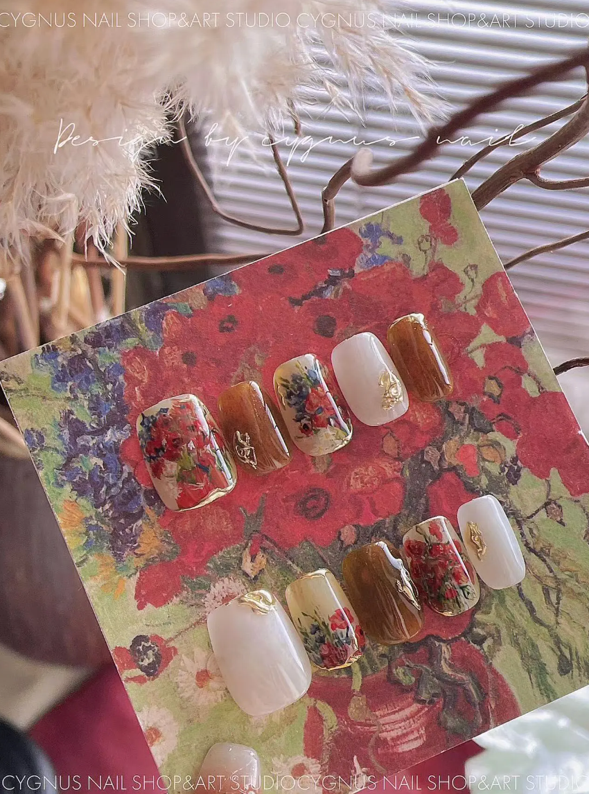 Poppy Flowers Luxury Hand Painted Press On Nails Set
