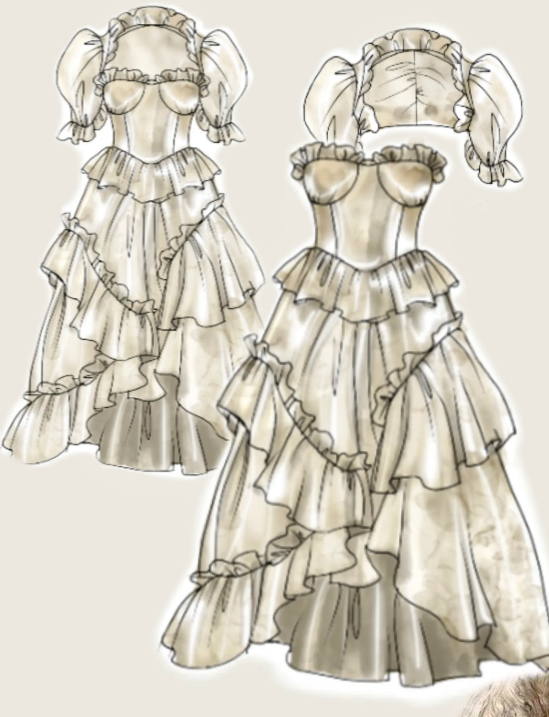 anime dress design Princess Rose Ruffles Short Sleeves Tiered High-Low Midi Dress | Prom Dress