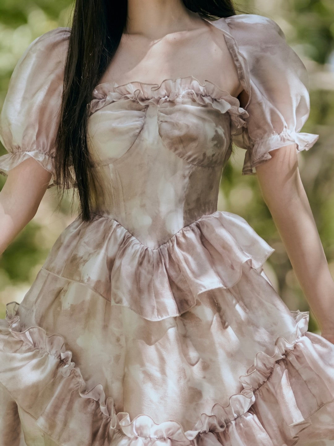 Princess Rose Ruffles Short Sleeves Tiered High-Low Midi Dress | Prom Dress | Three Fleas Princess Rose Ruffles Short Sleeves Tiered High-Low Midi Dress | Prom Dress | Three Fleas