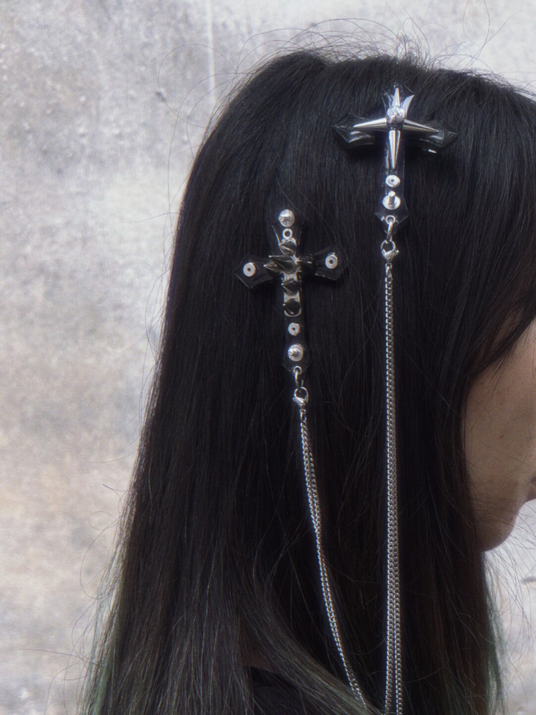 Punk Black Cross Chain Hair Clip | Hair Accessories | Three Fleas