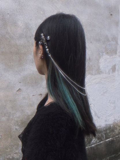 Punk Black Cross Chain Hair Clip | Hair Accessories | Three Fleas