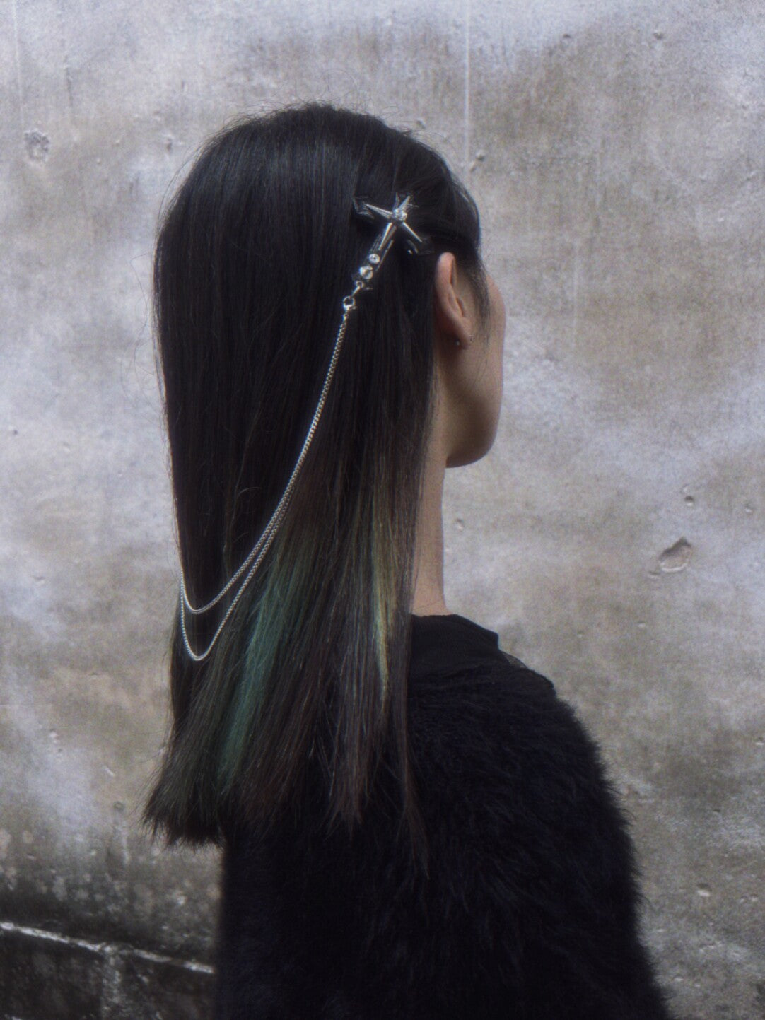 Punk Black Cross Chain Hair Clip | Hair Accessories | Three Fleas