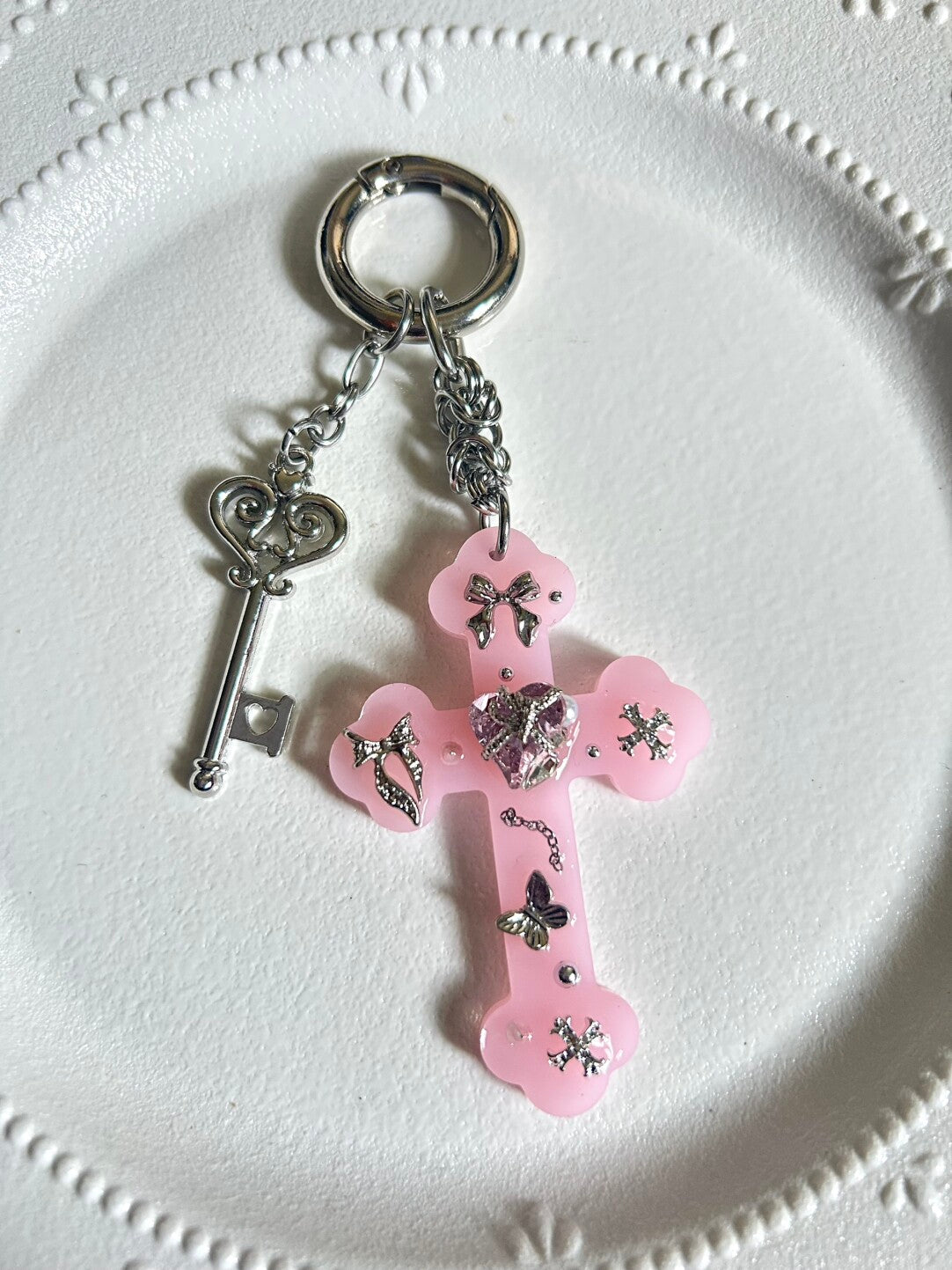 Punk Metal Cross Bag Charm Necklace | Phone Holders/Stands/Charm | Three Fleas