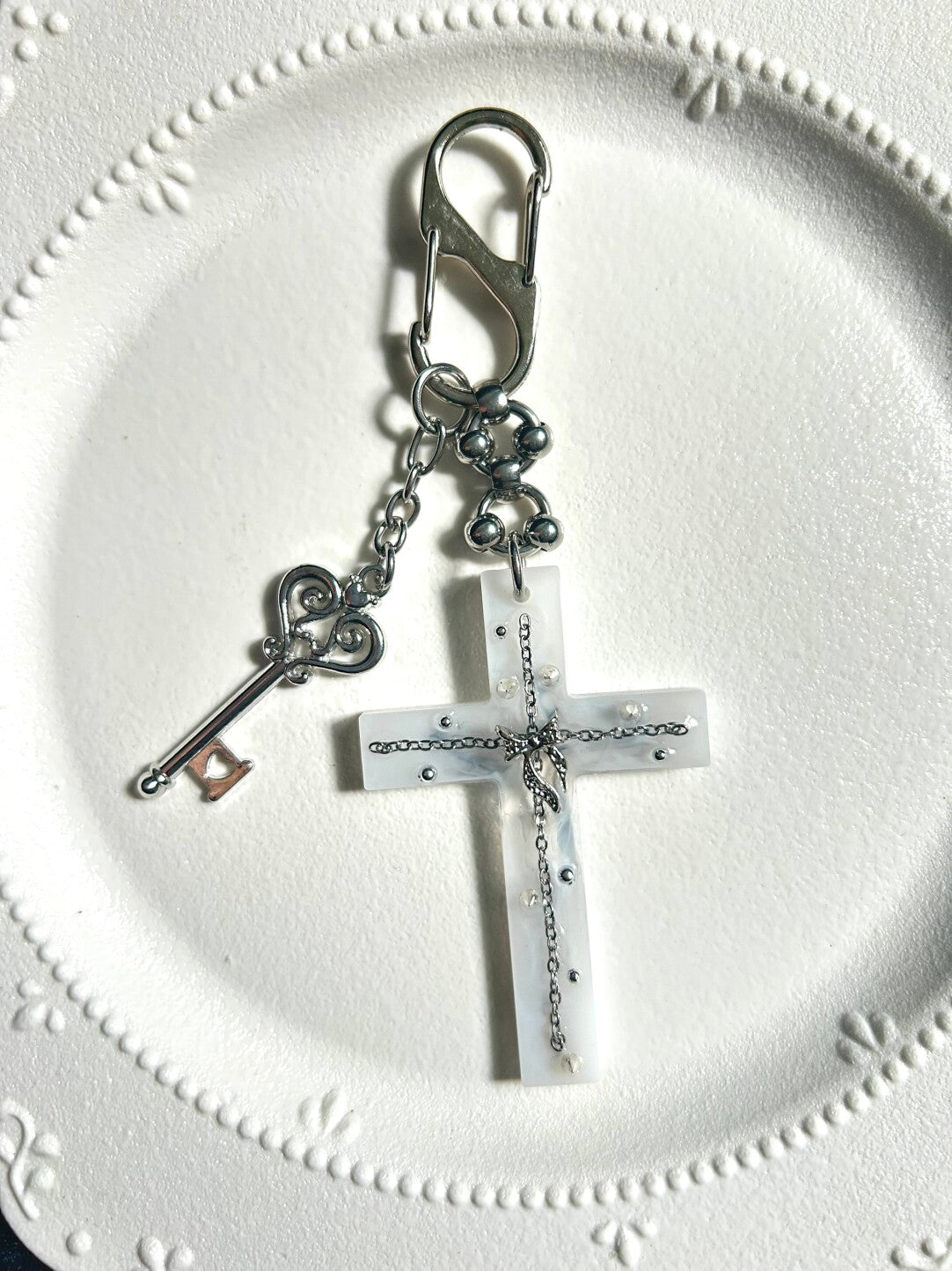 Punk Metal Cross Bag Charm Necklace | Phone Holders/Stands/Charm | Three Fleas