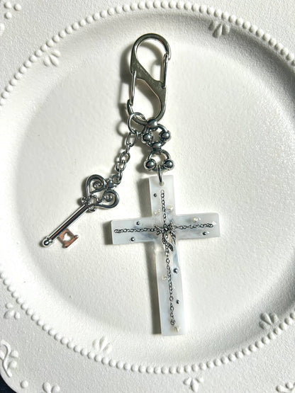 Punk Metal Cross Bag Charm Necklace | Phone Holders/Stands/Charm | Three Fleas