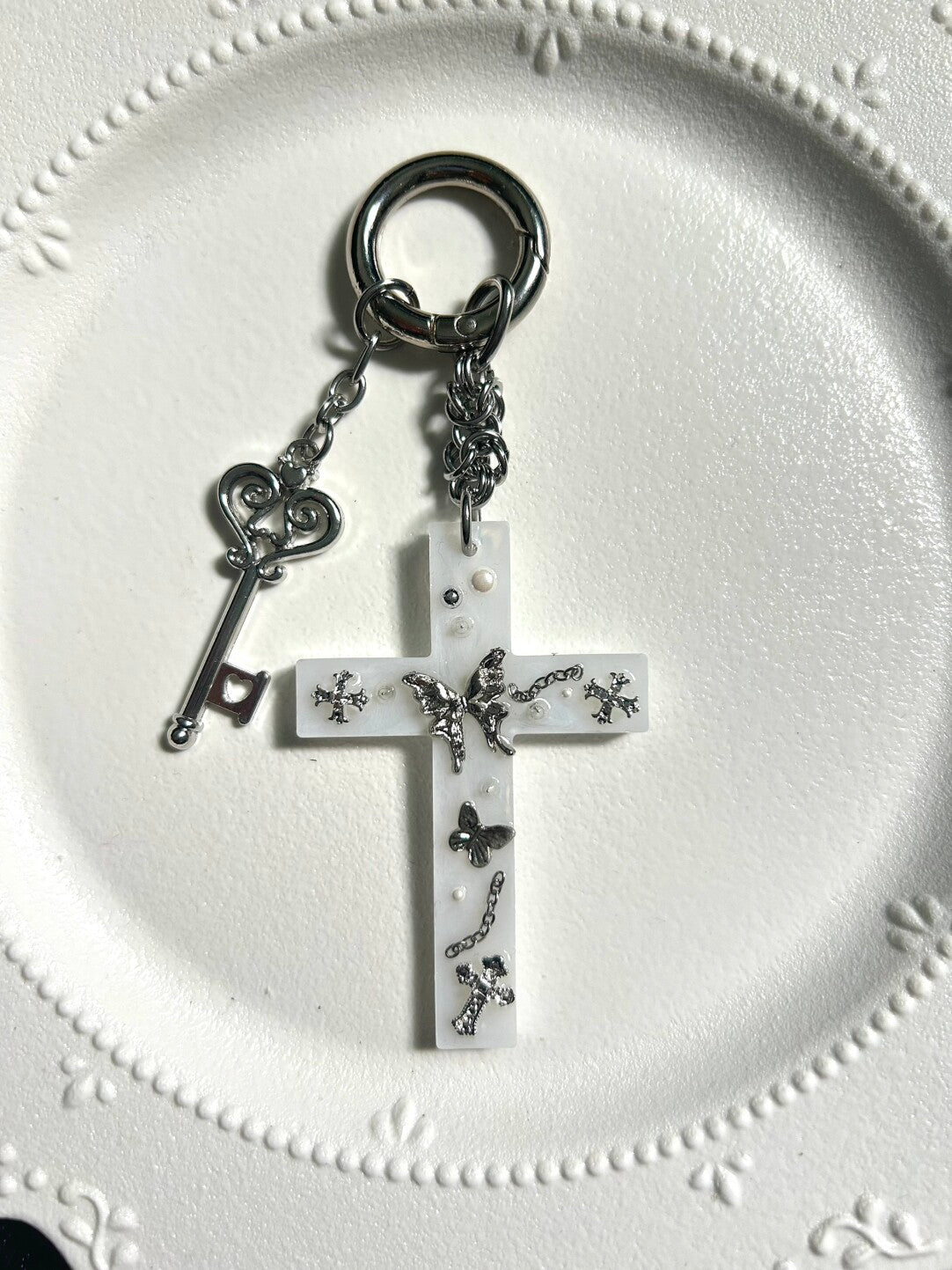 Punk Metal Cross Bag Charm Necklace | Phone Holders/Stands/Charm | Three Fleas