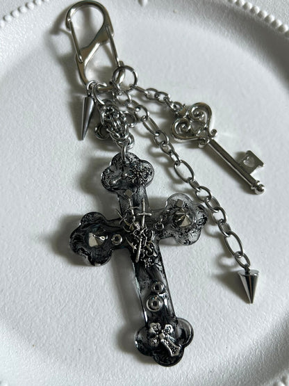 Punk Metal Cross Bag Charm Necklace | Phone Holders/Stands/Charm | Three Fleas
