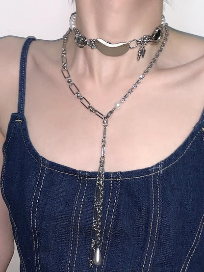 Punk Pearl Layered Statement Choker Necklace