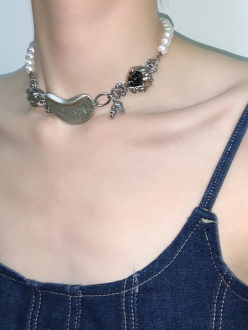 Punk Pearl Layered Statement Choker Necklace