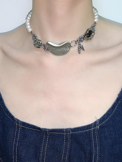 Punk Pearl Layered Statement Choker Necklace