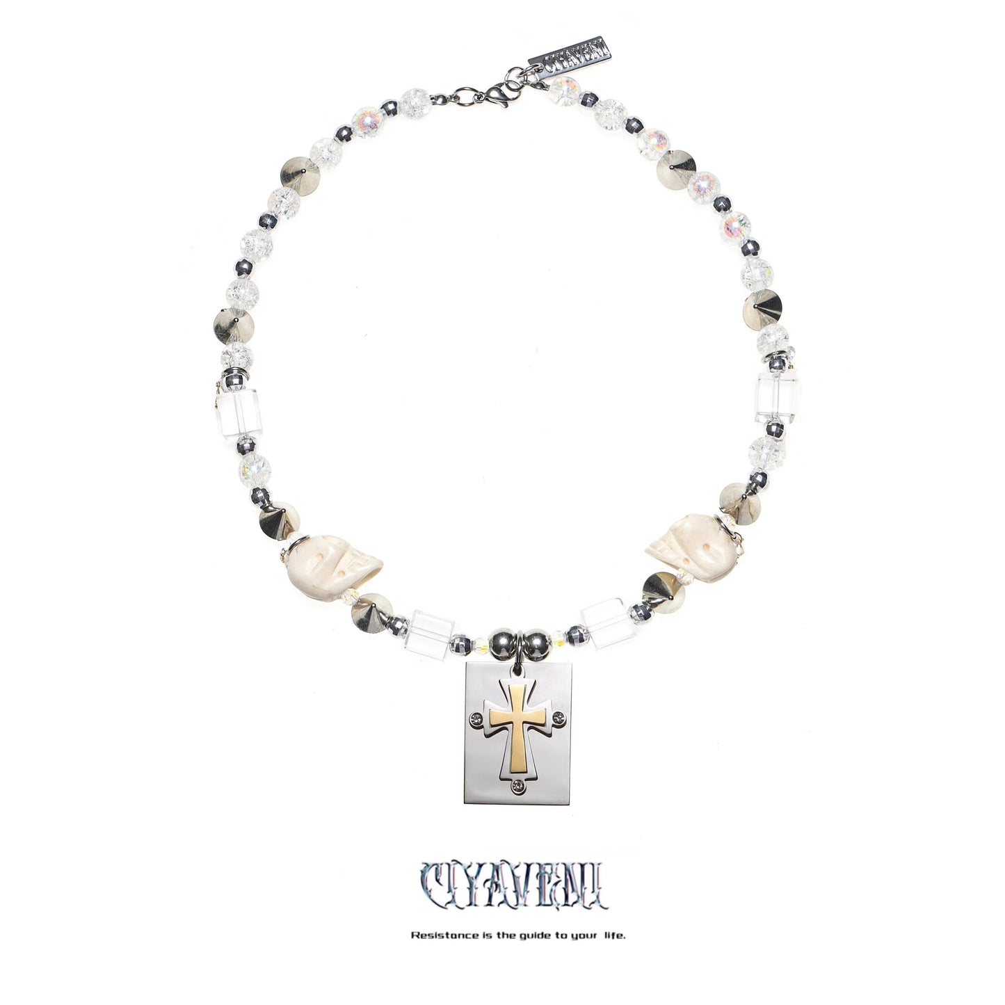 Punk Skull Cross Charm Beaded Necklace