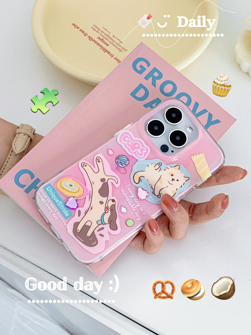 Puppies and Cat Printed Phone Case