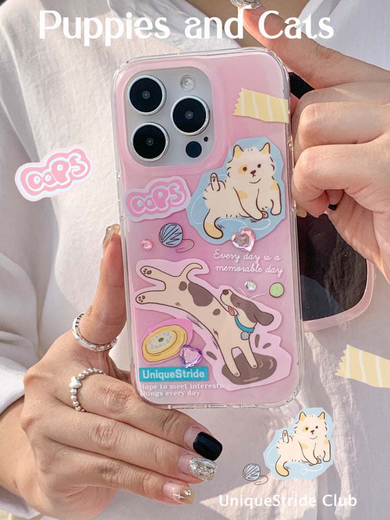 Puppies and Cat Printed Phone Case