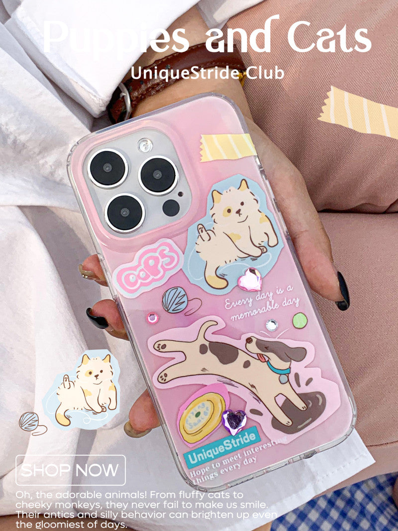 Puppies and Cat Printed Phone Case