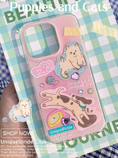 Puppies and Cat Printed Phone Case