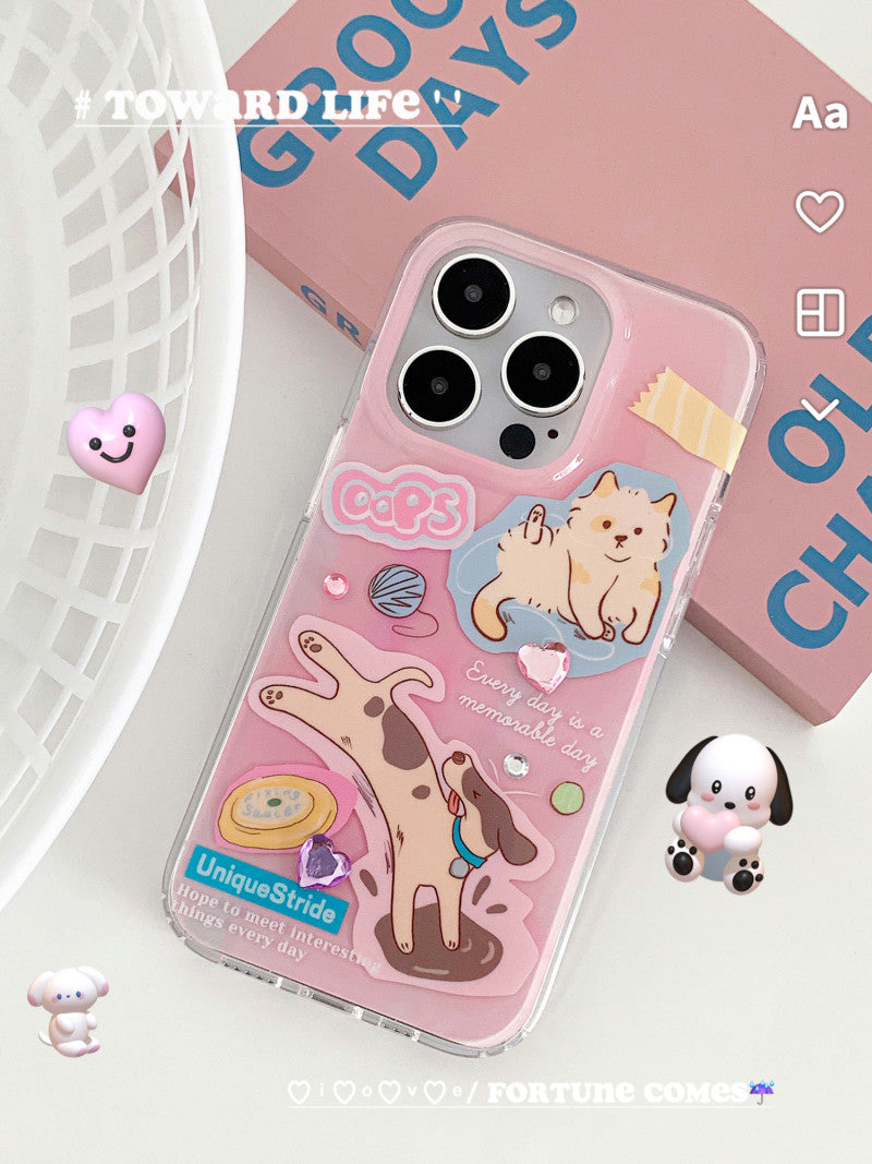 Puppies and Cat Printed Phone Case