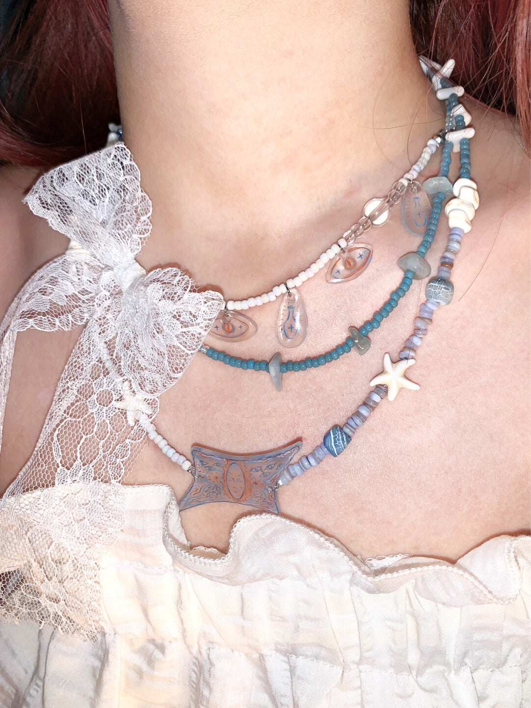 Pure Lace Bow Beaded Tassel Choker