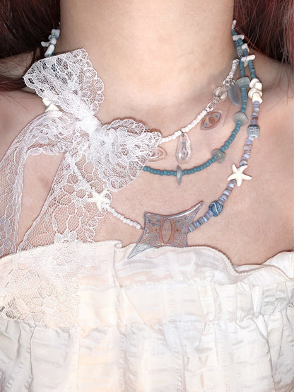 Pure Lace Bow Beaded Tassel Choker