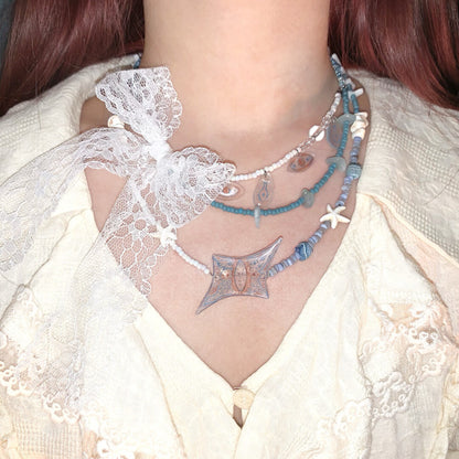 Pure Lace Bow Beaded Tassel Choker