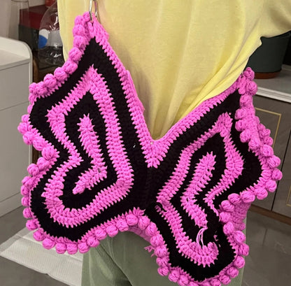 Purple Black Butterfly Crochet Shoulder Bag