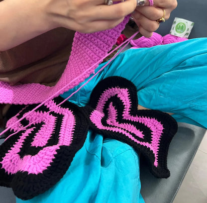 Purple Black Butterfly Crochet Shoulder Bag