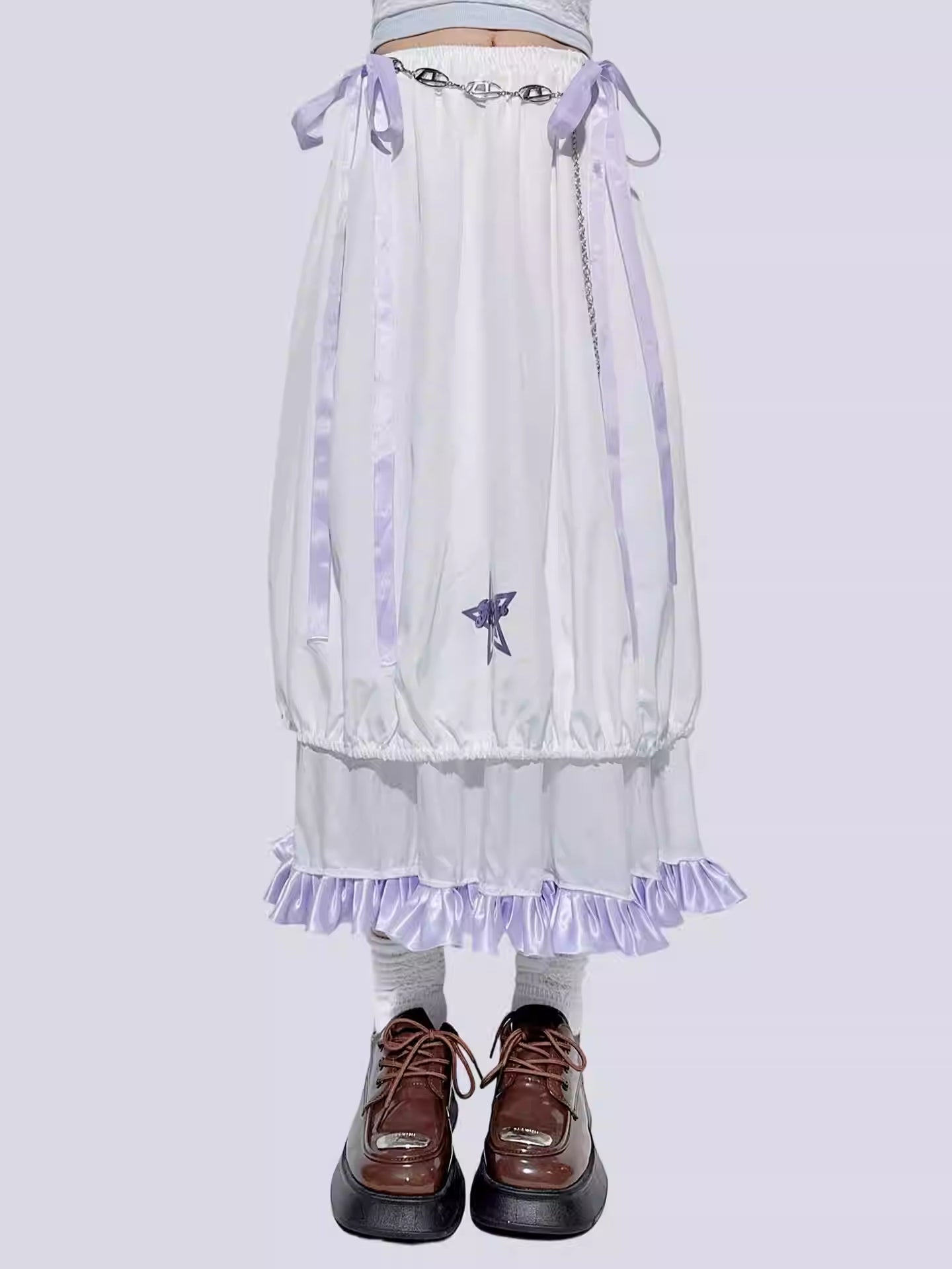 Purple Bow Ruffled Double-Layer Skirt