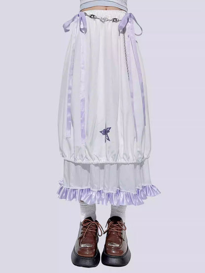 Purple Bow Ruffled Double-Layer Skirt