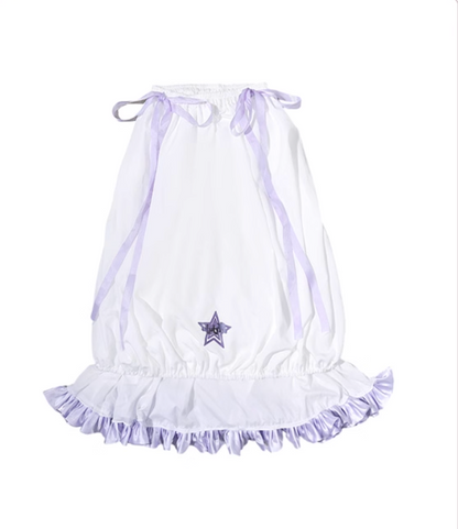 Purple Bow Ruffled Double-Layer Skirt