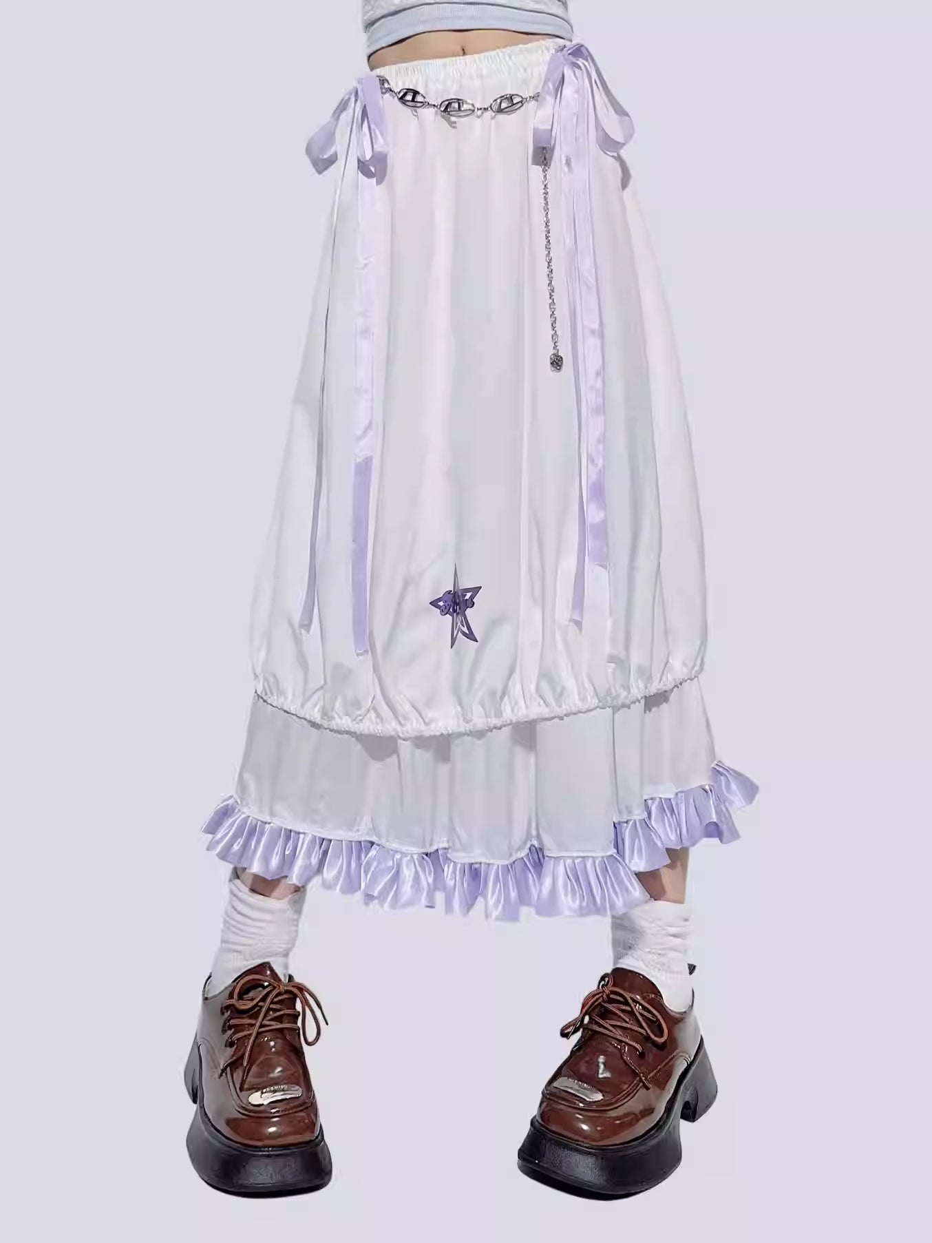 Purple Bow Ruffled Double-Layer Skirt