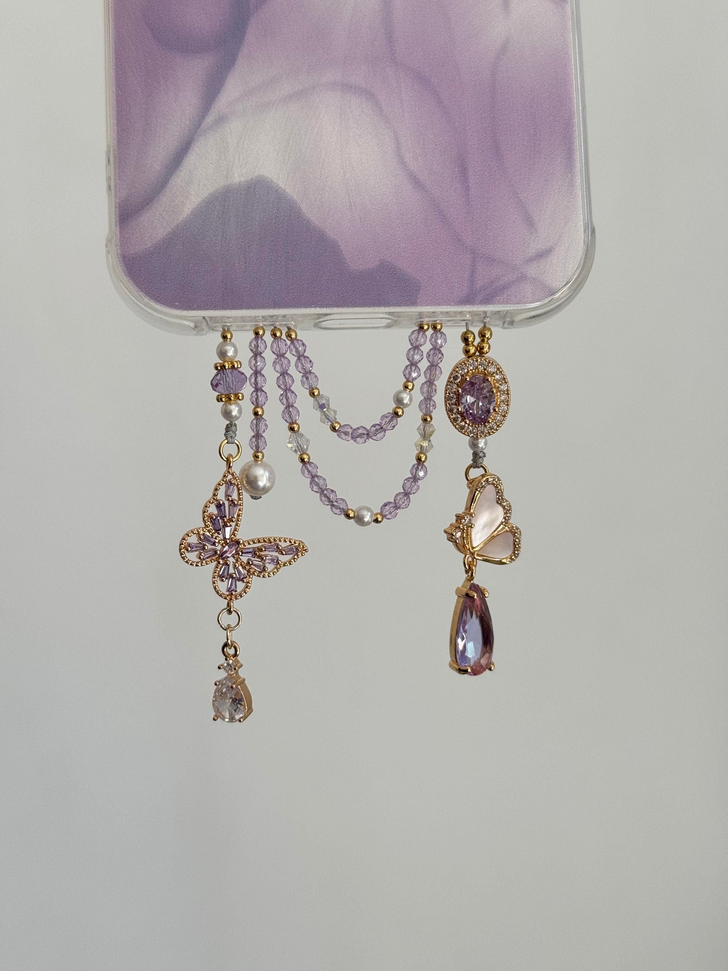Purple Butterfly Beaded Pendant With Phone Case