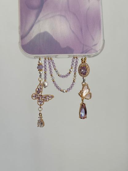 Purple Butterfly Beaded Pendant With Phone Case