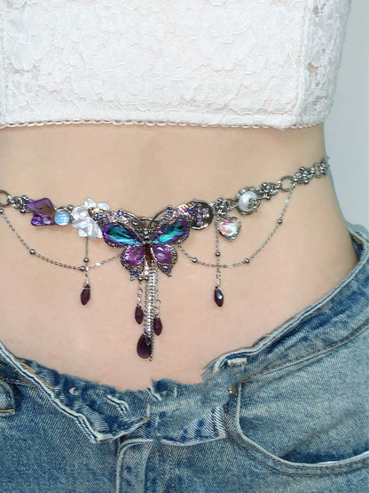 Purple Butterfly Dream Tassel Necklace Waist Chain