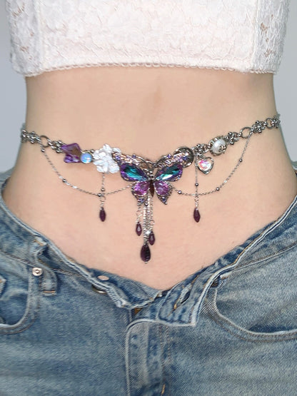 Purple Butterfly Dream Tassel Necklace Waist Chain
