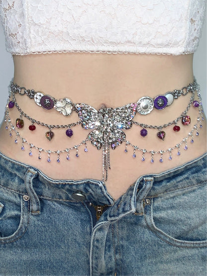 Purple Butterfly Dream Tassel Necklace Waist Chain