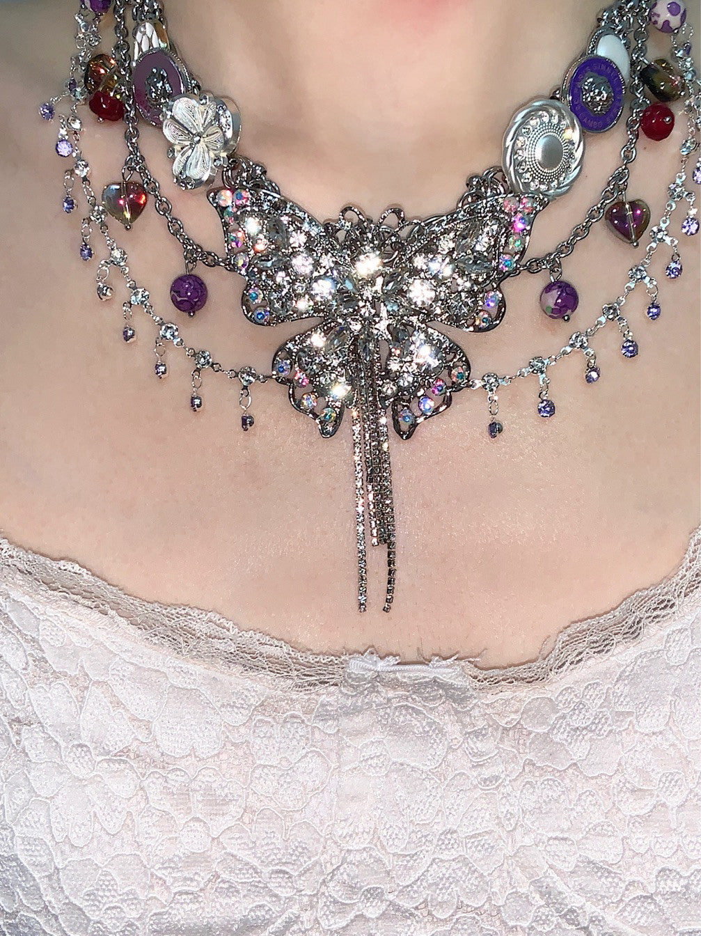 Purple Butterfly Dream Tassel Necklace Waist Chain