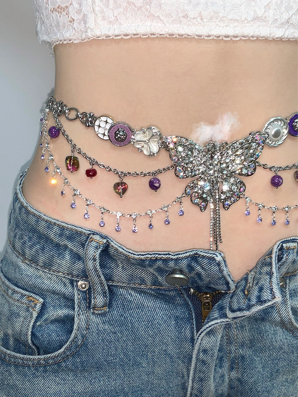 Purple Butterfly Dream Tassel Necklace Waist Chain