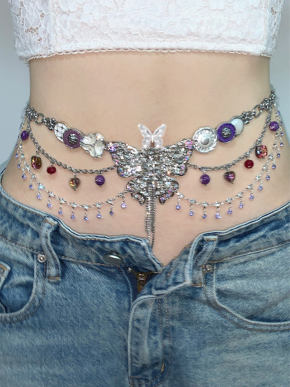 Purple Butterfly Dream Tassel Necklace Waist Chain