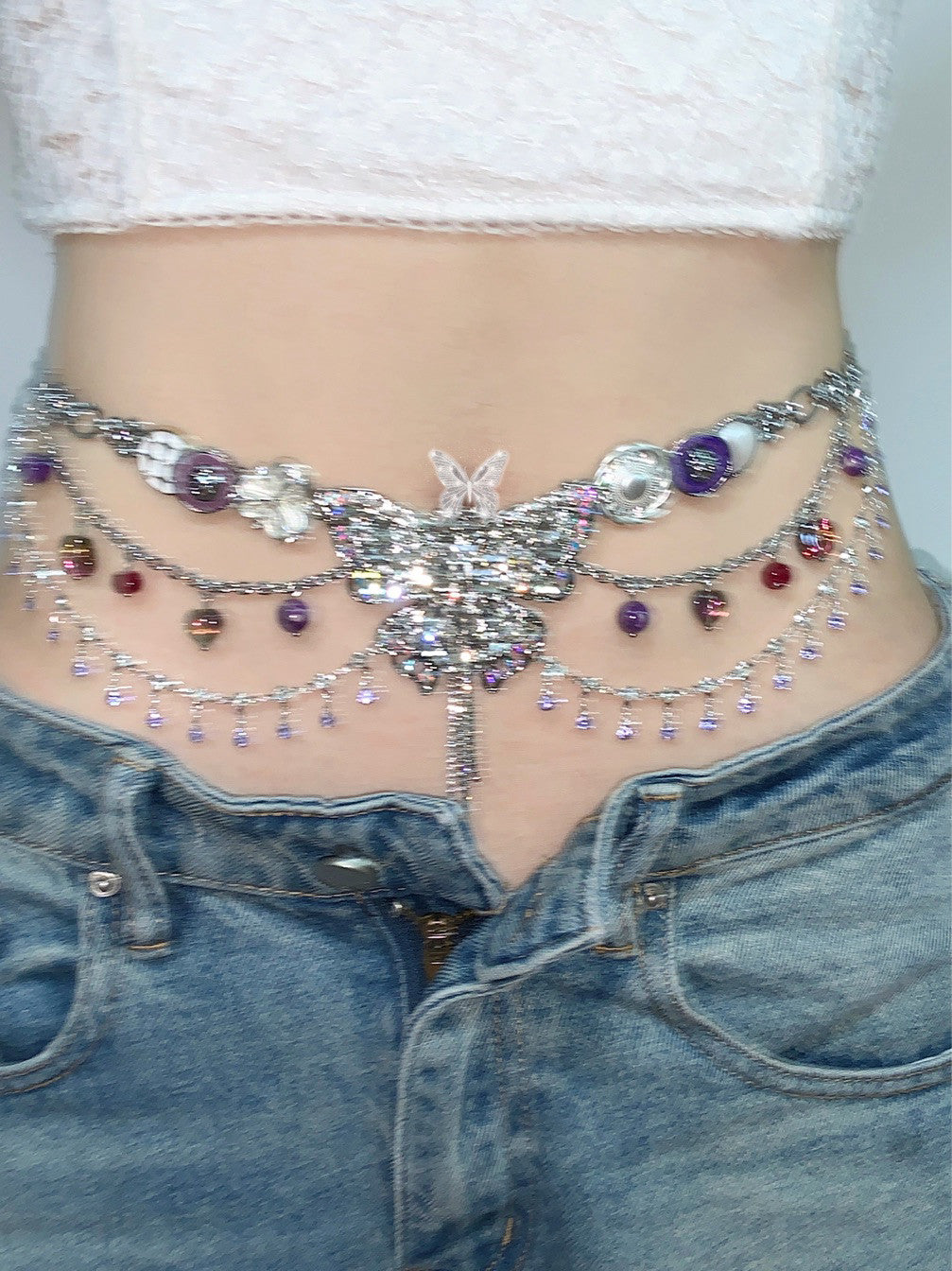 Purple Butterfly Dream Tassel Necklace Waist Chain