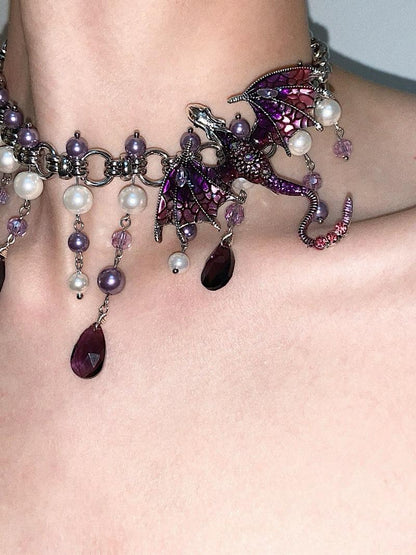 Purple Dragon Pearl Beaded Choker