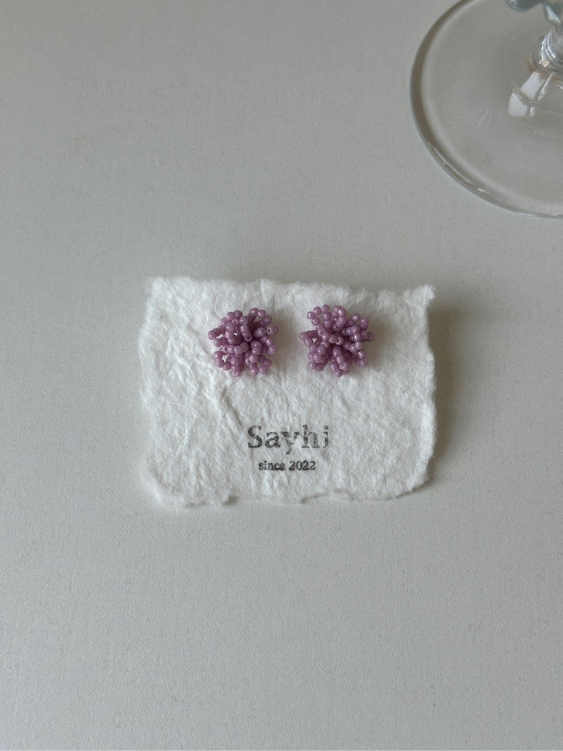 Purple Mini Flower Beaded Earrings