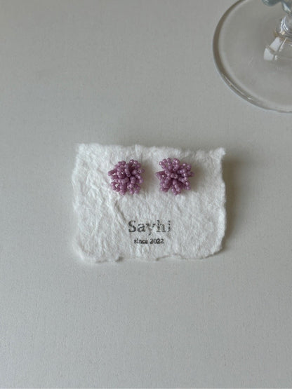 Purple Mini Flower Beaded Earrings