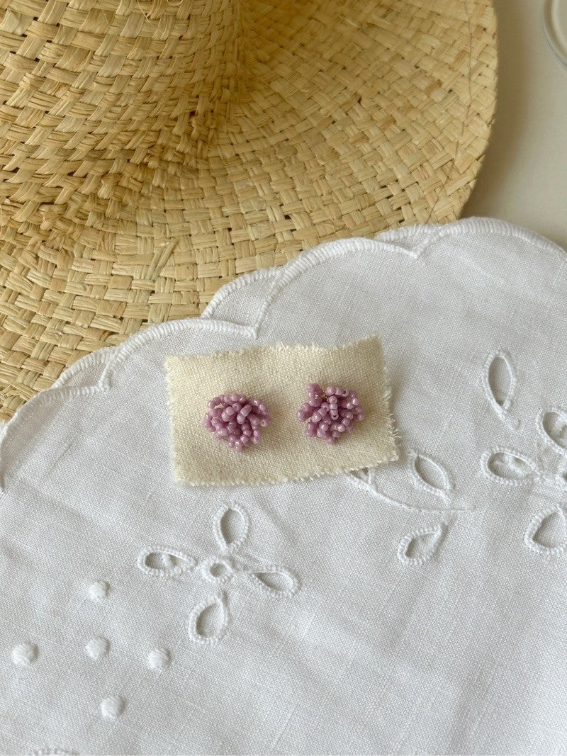 Purple Mini Flower Beaded Earrings