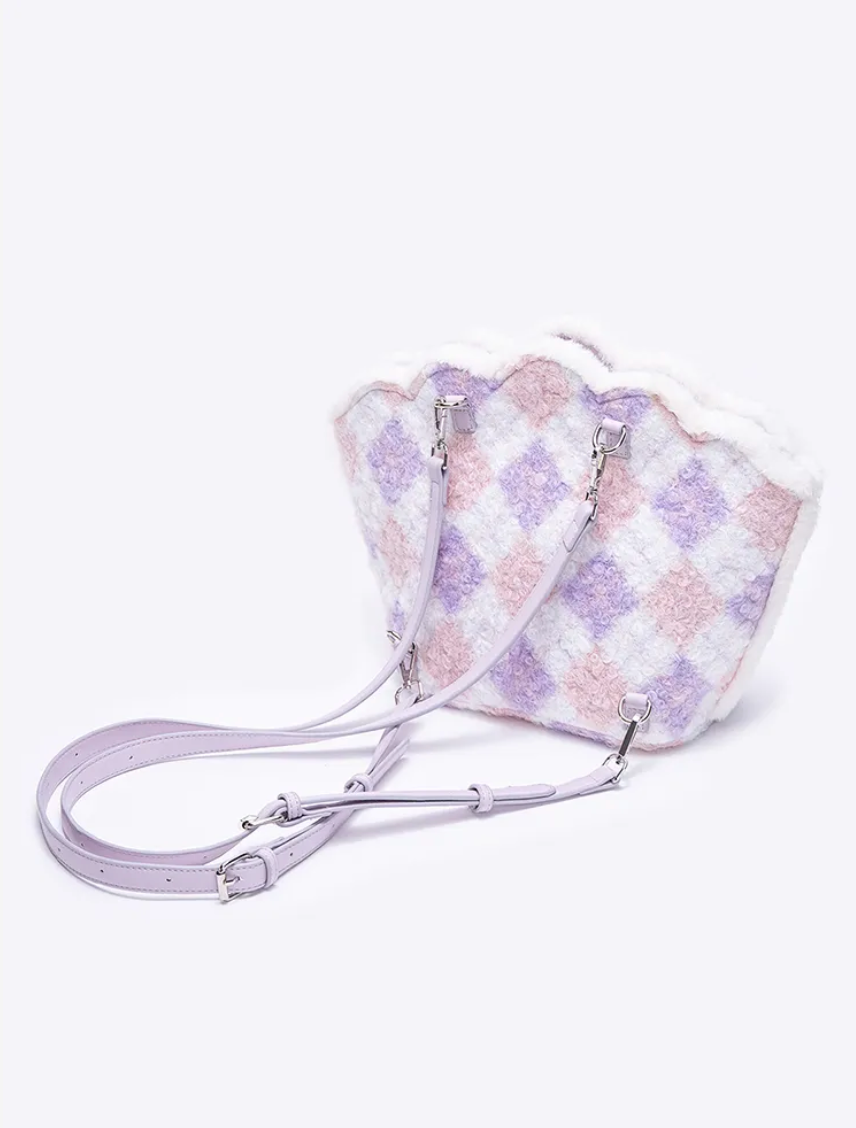 Purple Shell-Shaped Plush Beaded Shoulder Bag
