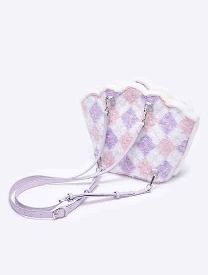 Purple Shell-Shaped Plush Beaded Shoulder Bag